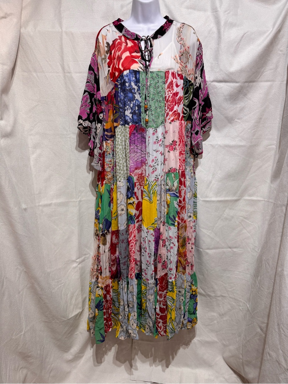 Sheer Patchwork Maxi Dress Fairycore Hippie Festival Cottage Young Threads Sz-3X